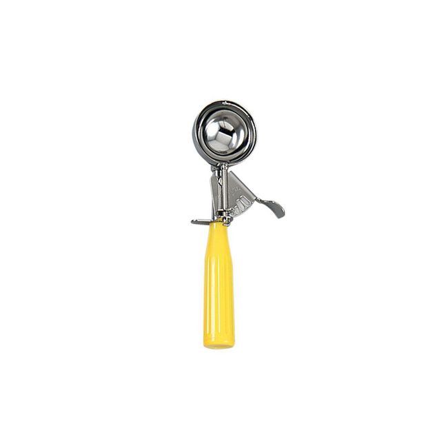 Browne Stainless Steel Size 20 Standard Disher With Yellow Handle, 1.75 Oz Capacity