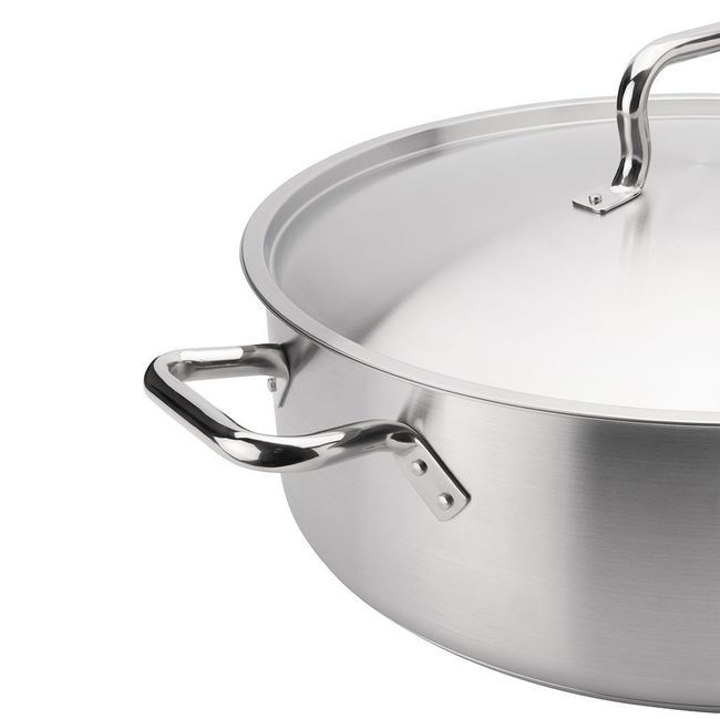 Browne Elements Stainless Steel Brazier With Cover, 30 Qt Capacity