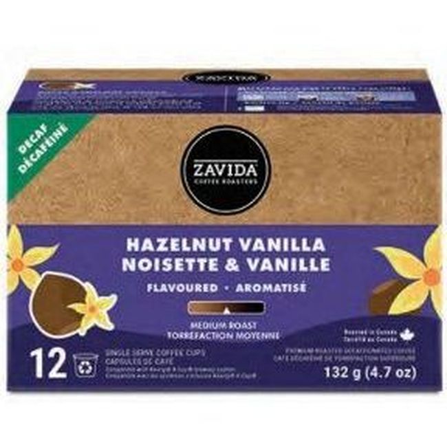 Zavida 11 G Decaf Hazelnut Vanilla Coffee Pods, 12 Count -- 6 Per Case