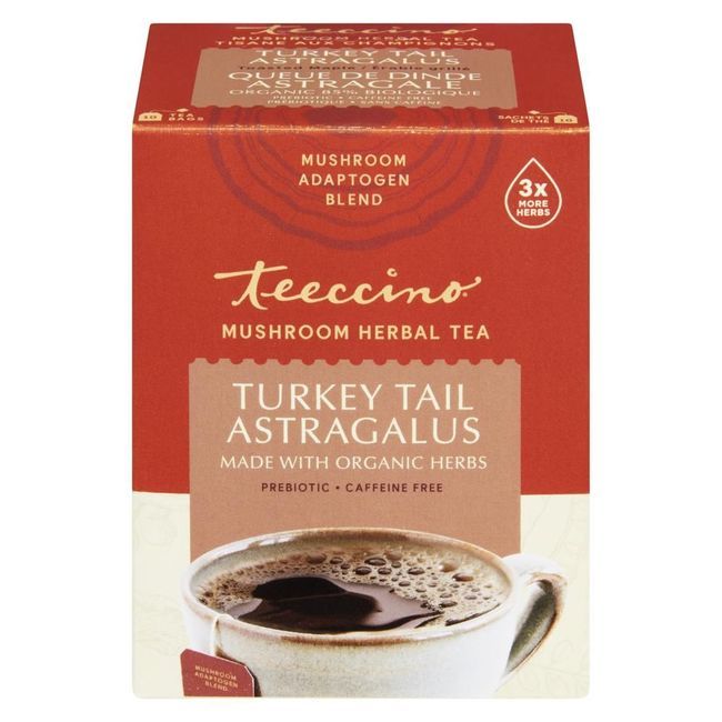 Teeccino Turkey Tail Astragalus Mushroom Herbal Tea, 10 Tea Bags -- 6 Per Case