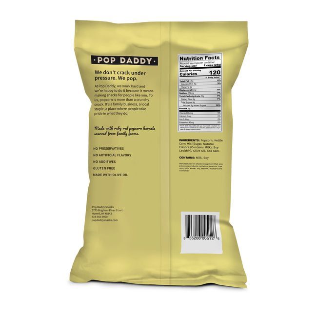 Pop Daddy Premium Kettle Corn Flavored Popcorn, 181 G -- 12 Per Case