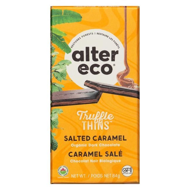Alter Eco Organic Salted Caramel Truffle Thins Dark Chocolate Bar, 84 G -- 12 Per Case