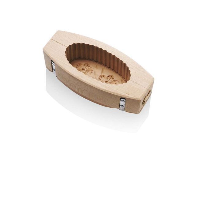 Louis Tellier Oval Flower Beechwood Fluted Butter Mold, 8.2 X 3.7 X 2.3 In