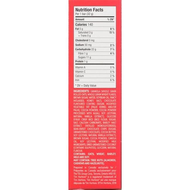 Tim Hortons Double Chocolate Granola Bar, 160 G -- 12 Per Case