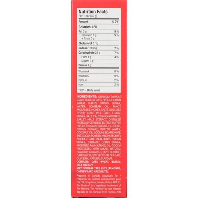 Tim Hortons Salted Caramel Granola Bar, 150 G -- 12 Per Case