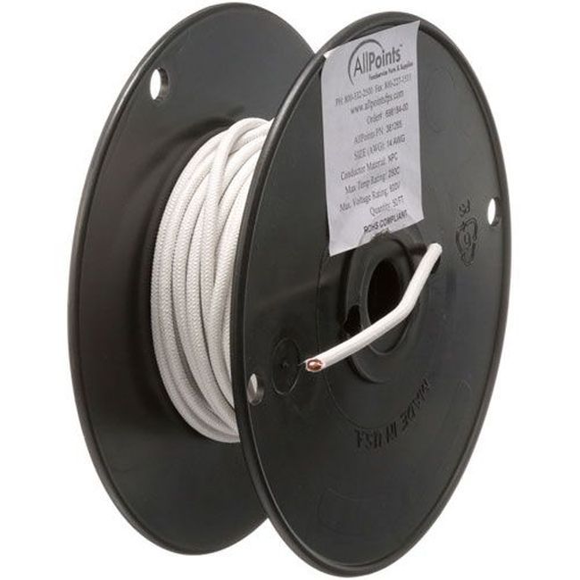 Allpoints All381265 14 Gauge White High Temperature Wire, 50 Ft Roll