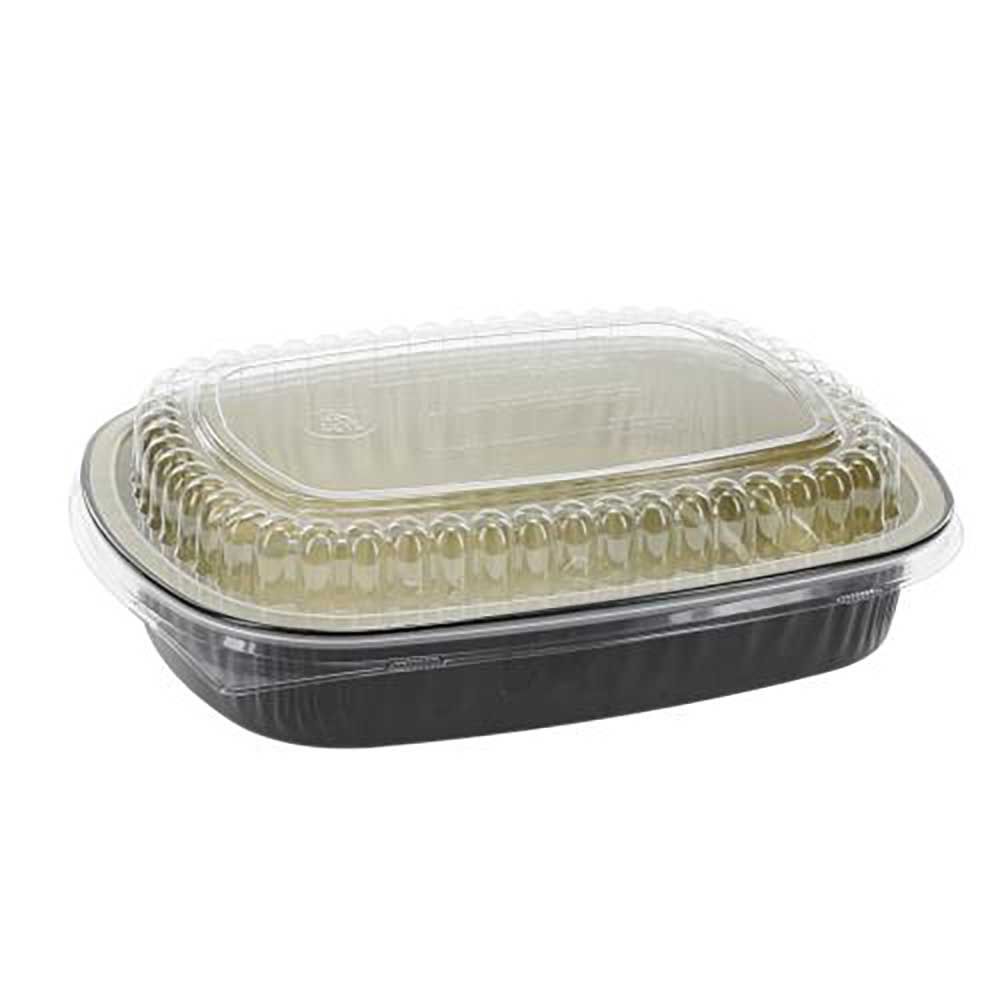 Pactiv Aluminum Classic Black/gold/clear Carry-out Container With Pet Dome Lid, 46 Oz Capacity -- 50 Per Case