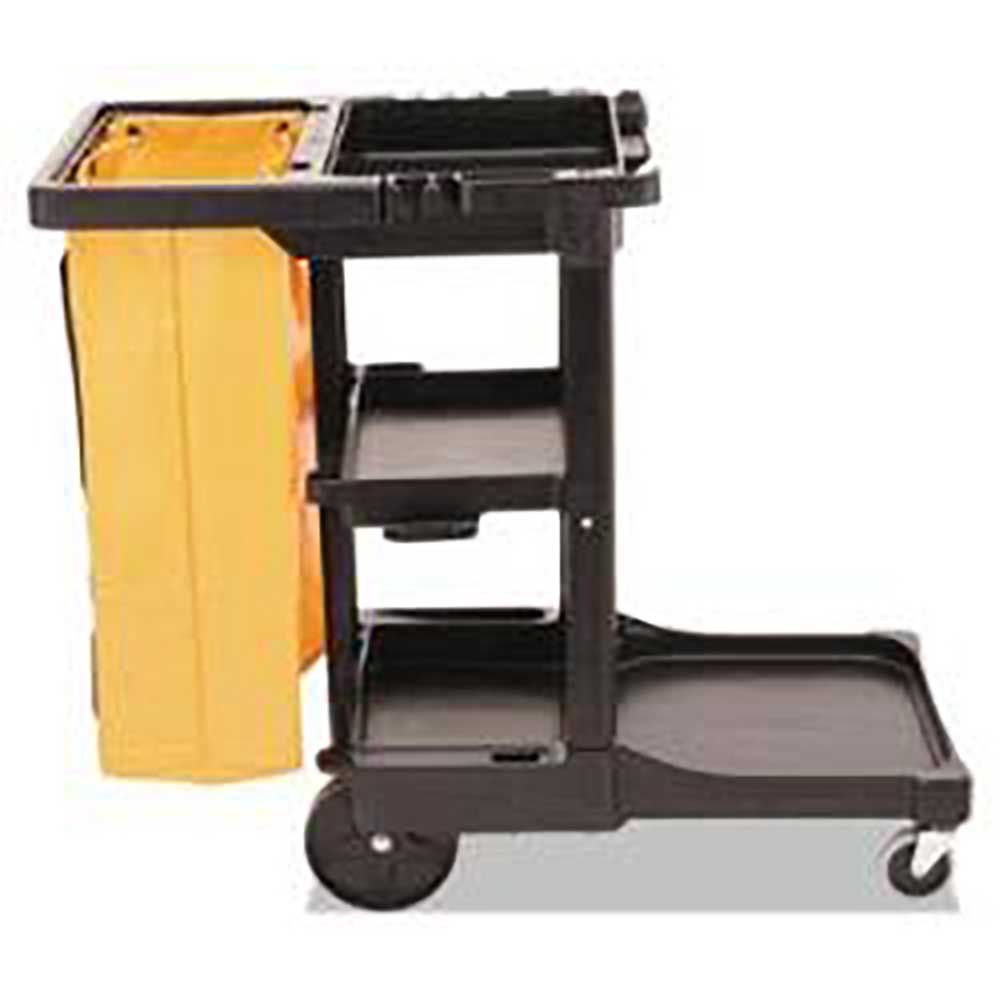 Rubbermaid Black Janitorial Cleaning Cart With Yellow Vinyl Bag, 46 X 21.75 X 38.38 In