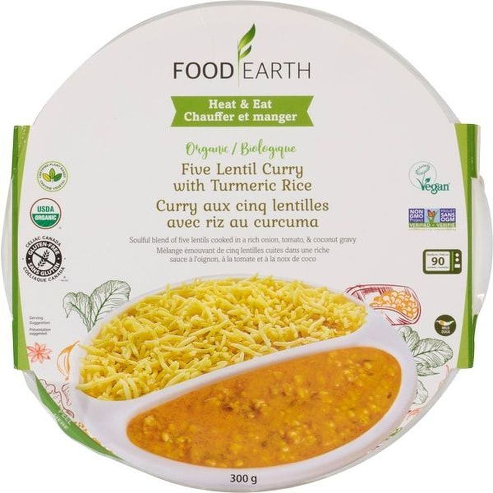 Food Earth Curry De Cinq Lentilles Bio Avec Riz Au Curcuma, 300 G -- 6 Par Boîte