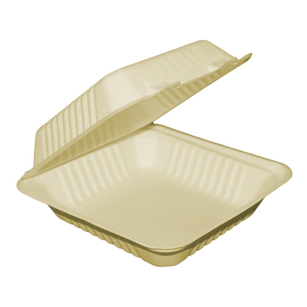 Table Accents 8 X 8 X 3 In Bagasse Compostable Hinged Container, 100 Count - 2 Per Case