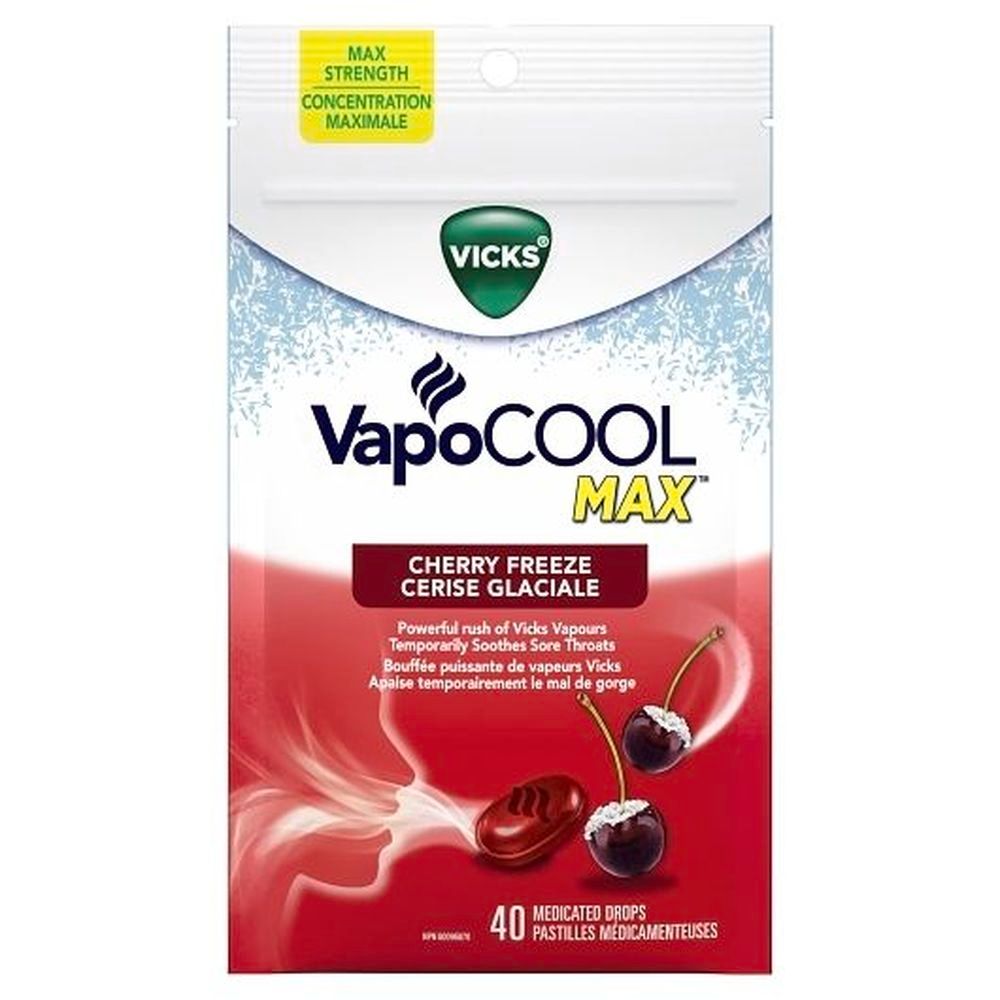 Vicks Gouttes Médicamenteuses Vapocool Severe Cherry Freeze, 40 Comprimés – 36 Par Boîte