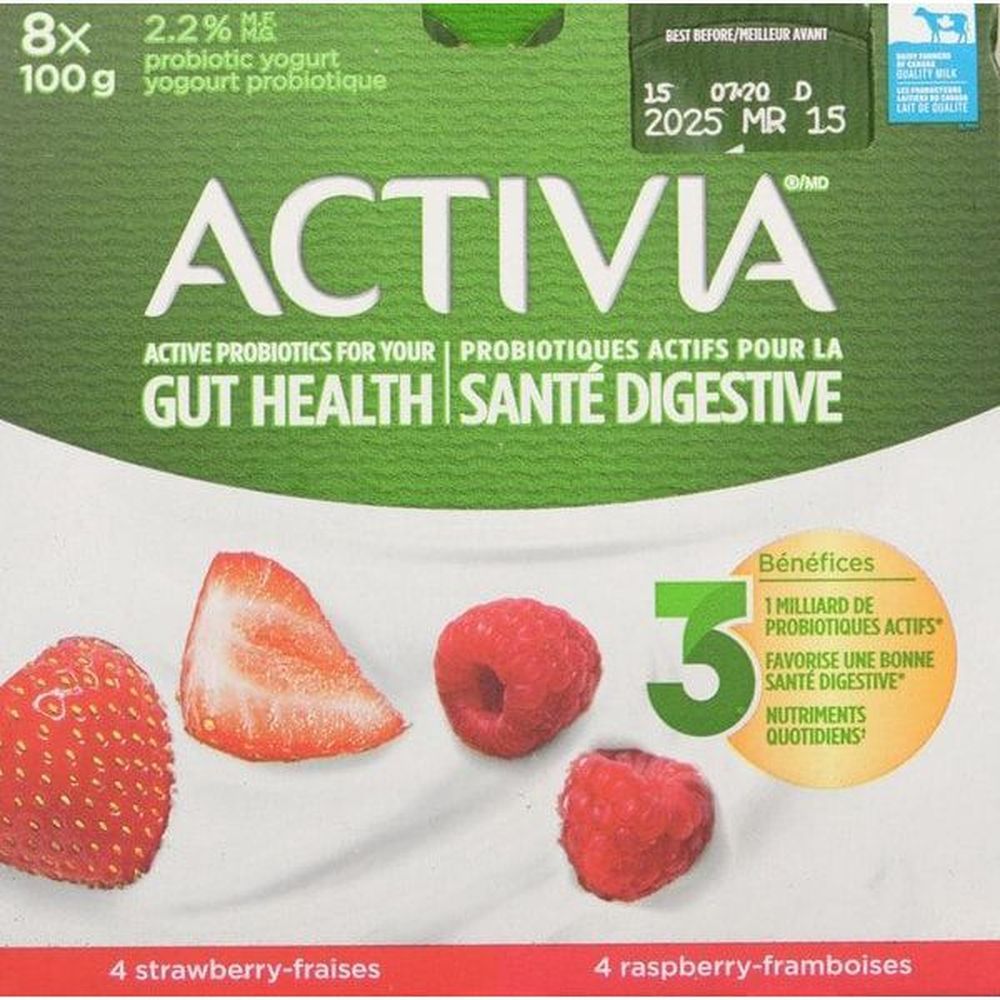 Activia Raspberry Strawberry Probiotics Yogurt, 100 G -- 48 Per Case