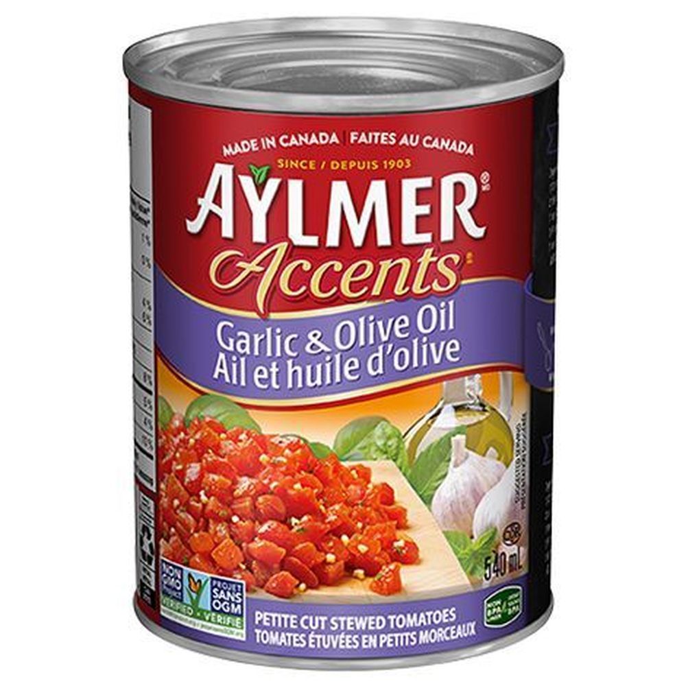 Aylmer Tomates Mijotées Accent À L'ail Et À L'huile D'olive, 540 Ml – 12 Par Boîte