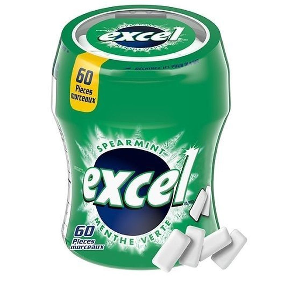 Excel Spearmint Chewing-gum Sans Sucre, Flacon De 60 Unités – 24 Par Carton