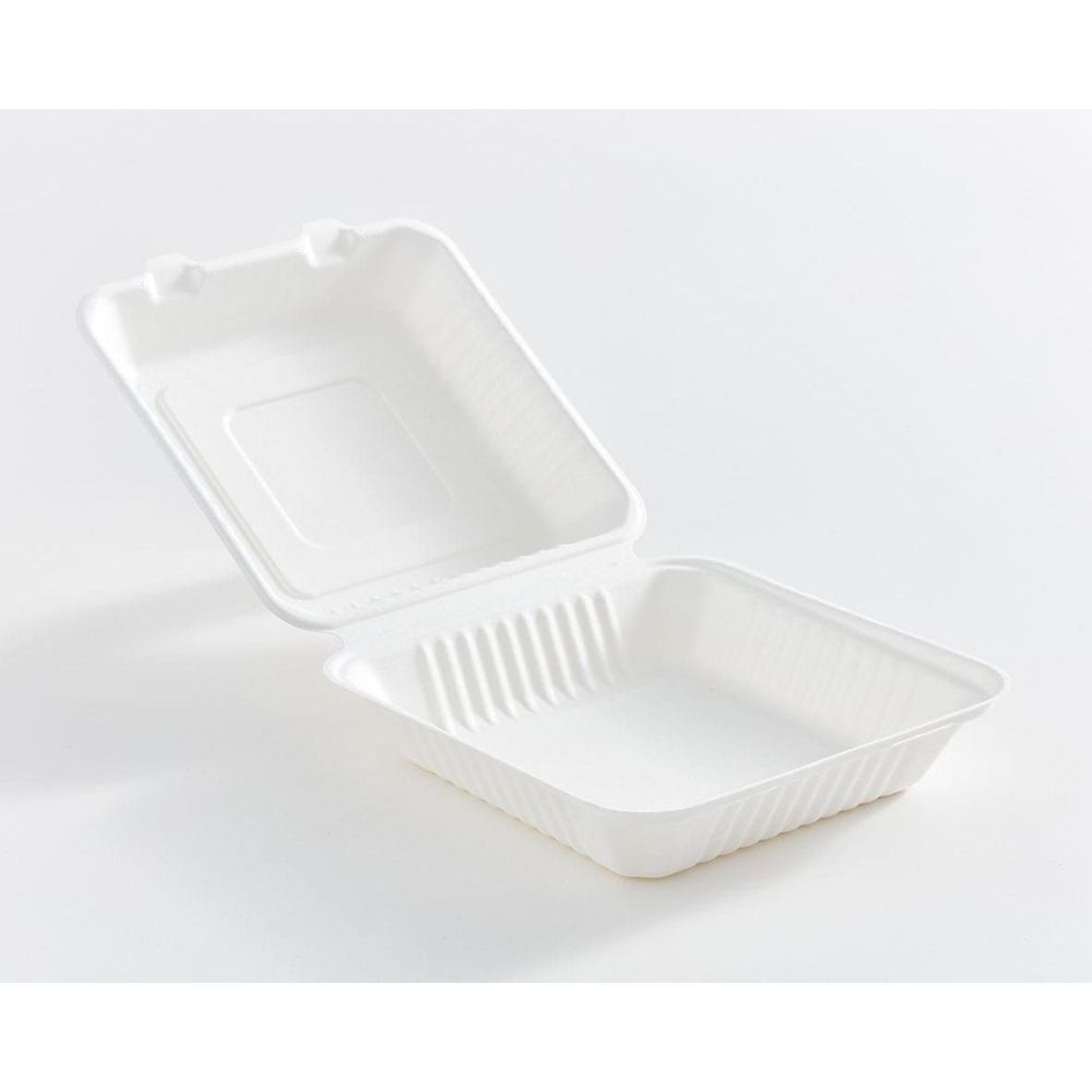 Eco Guardian Compostable Bagasse Fibre Hinged Clamshell Container, 9 X 9 X 3 In -- 200 Per Case