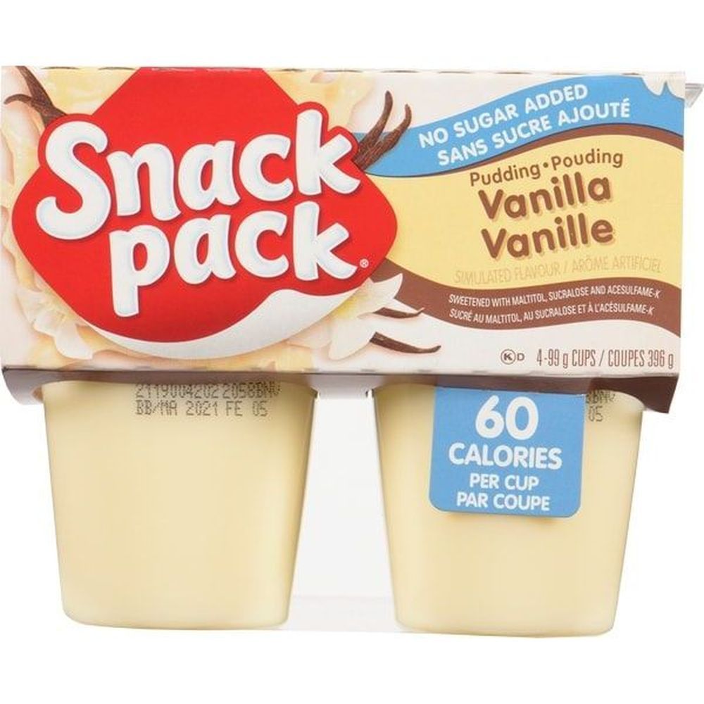 Snack Pack Pouding À La Vanille Sans Sucre, 99 G – 48 Par Boîte