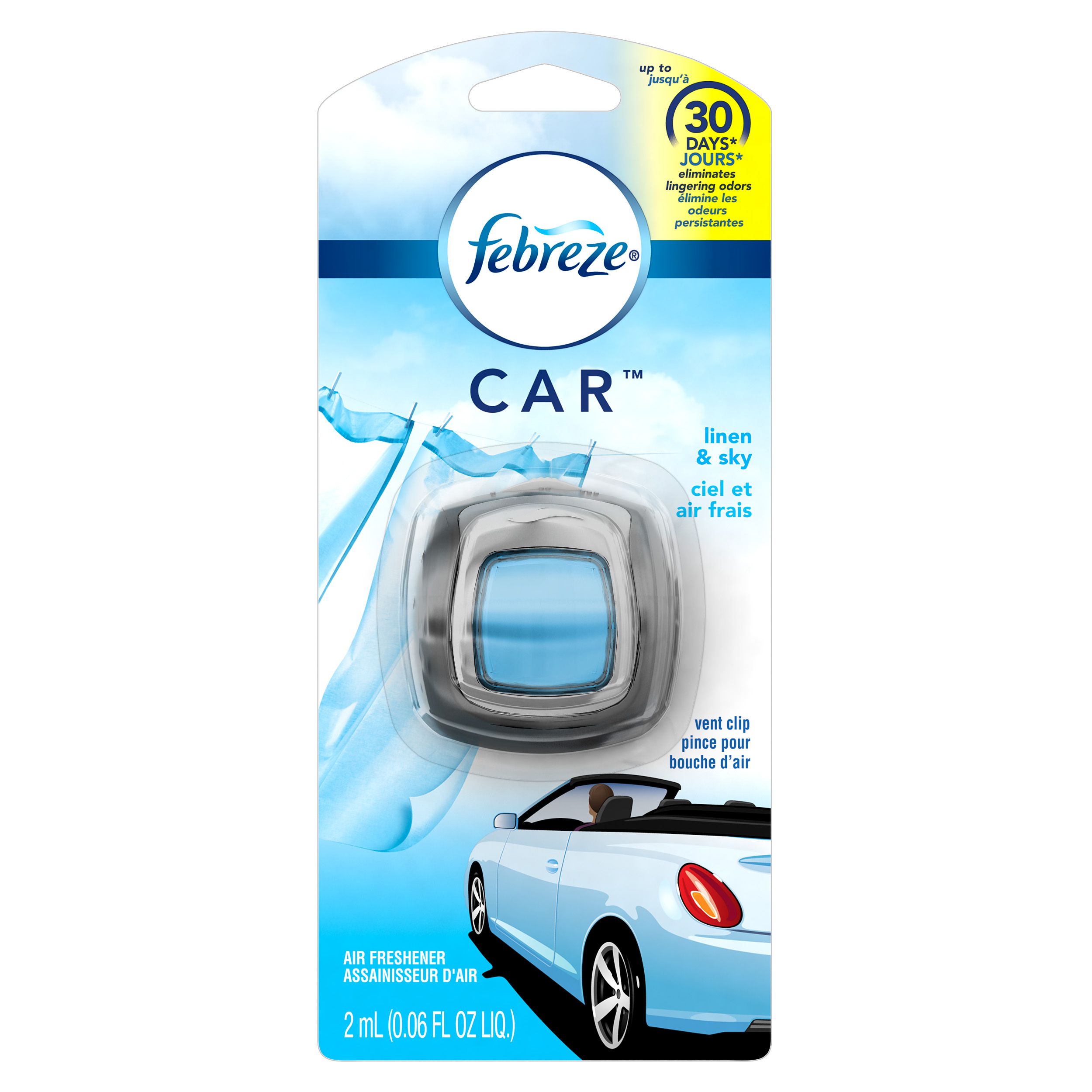 Febreze Car Vent Clip Linen And Sky Air Freshener, 0.06 Fluid Ounce -- 8 Per Case