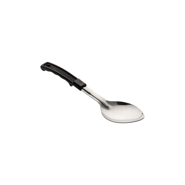 Conventional Stainless Steel Solid Serving Spoon with Black Plastic Handle