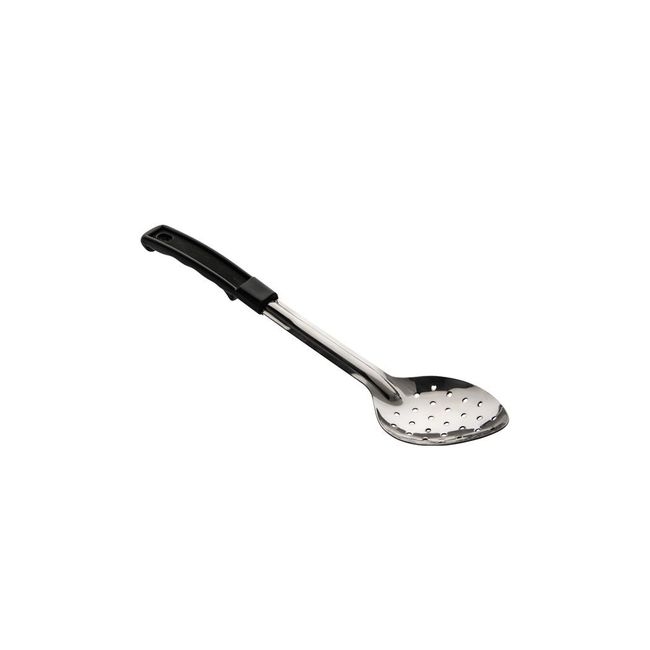 Conventional Stainless Steel Perforated Serving Spoon with Black Plastic Handle