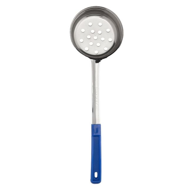 Stainless Steel One-Piece Perforated Portioner with Blue Handle