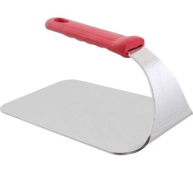 50661 Stainless Steel Flat Bottom Steak Weight with Red Silicone Handle, 1 3/5 Pound