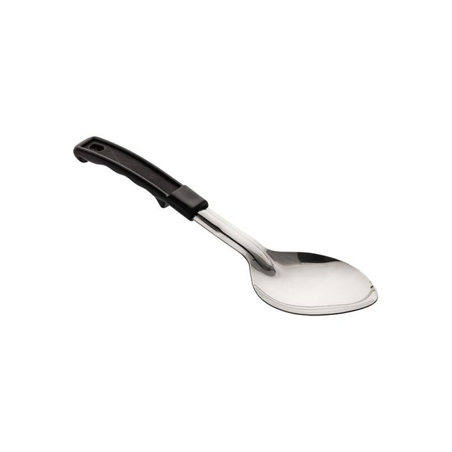 Conventional Stainless Steel Solid Serving Spoon with Black Plastic Handle