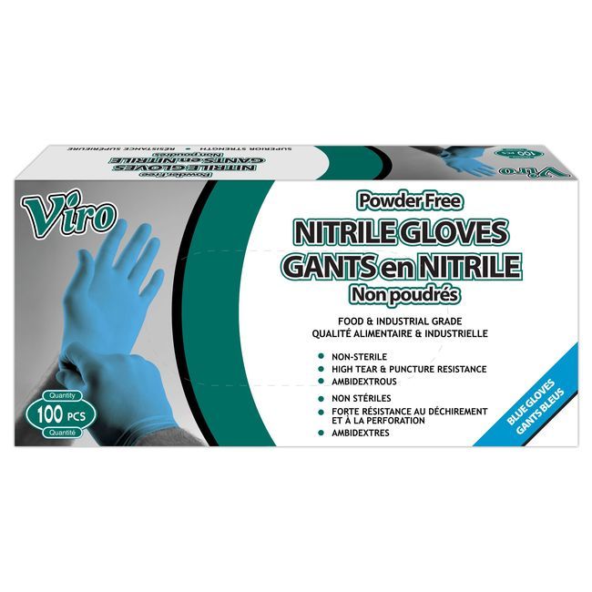 Viro Blue Medium 4mil Powder Free Nitrile Gloves, 100 Count -- 10 Per Case