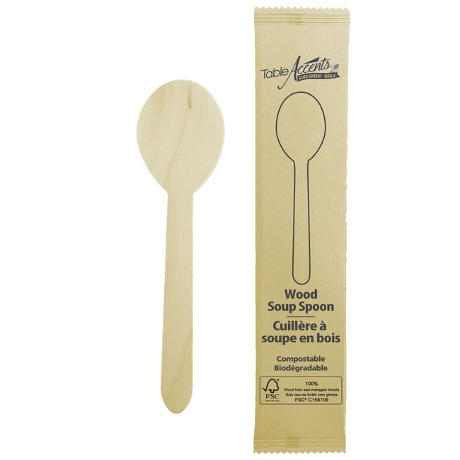 Individually Wrapped Birch Wood Soup Spoon