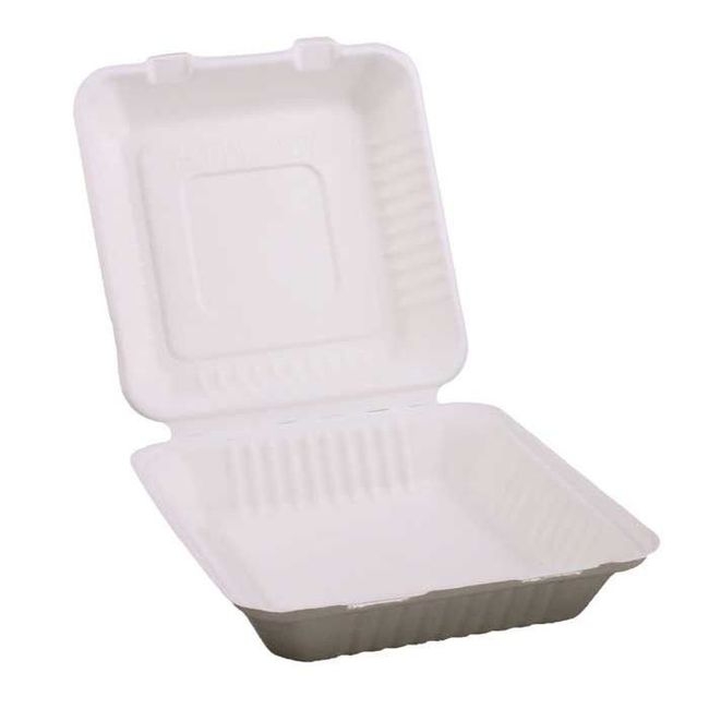 White Compostable Molded Fiber Hinged Container