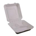 White Compostable 3-Compartment Molded Fiber Hinged Container