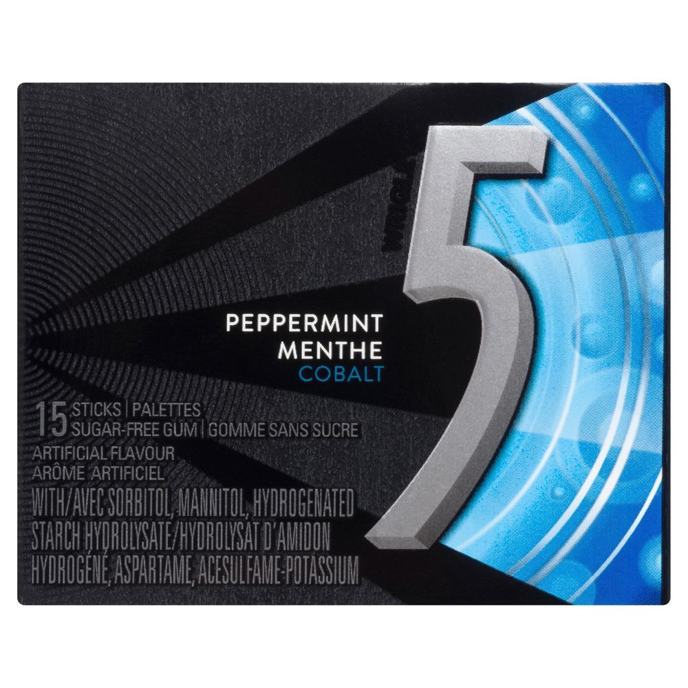'5" Chewing-gum Sans Sucre À La Menthe Poivrée Et Au Cobalt, 15 Unités – 120 Unités Par Carton