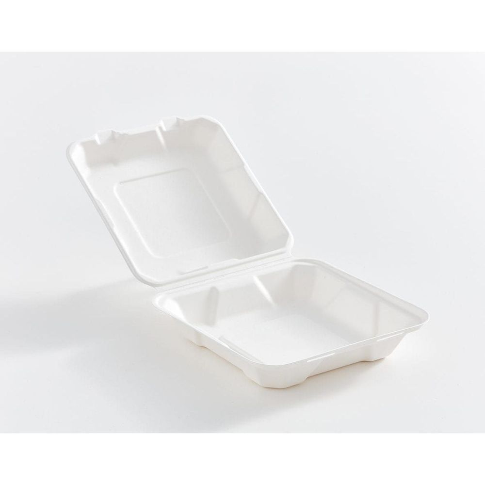 Eco Guardian Compostable Bagasse Fibre Hinged Clamshell Container, 8 X 8 X 2.5 In -- 200 Per Case