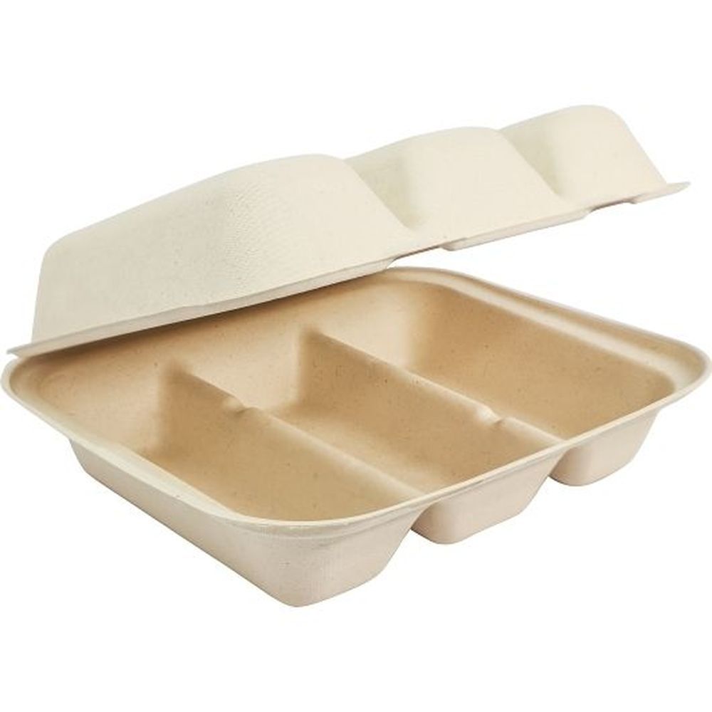 World Centric Unbleached Plant Fiber 3-compartment Taco Take Out Container, 50 Count -- 6 Per Case